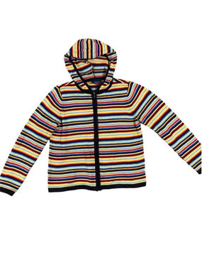 Crazy Horse Medium Striped Knit Zip Hoodie Sweater Colorful Cotton Vintage